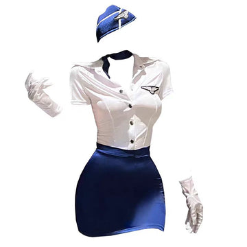 ToyFather Sky High Flight Attendant Lingerie - Sexy Bodycon Stewardess Set