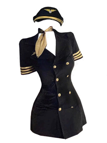 ToyFather Black Flight Attendant Outfit – Doll Uniform Set