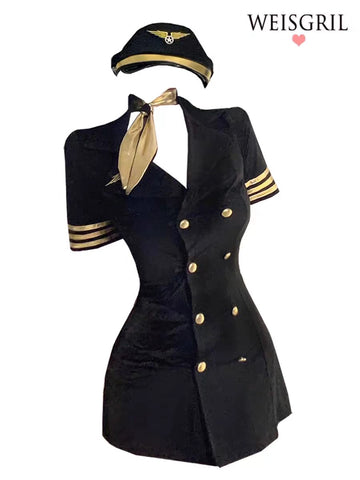 ToyFather Black Flight Attendant Outfit – Doll Uniform Set