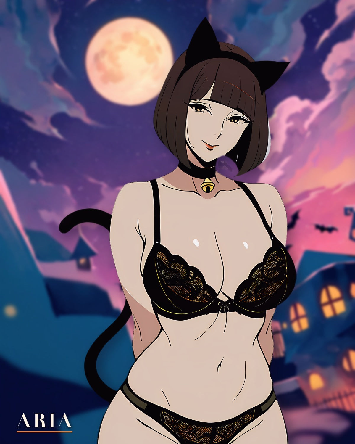 ToyFather Aria 146cm TPE Realistic Sex Doll – Dark Brown Bob Hair, Pink Fair Skin — Halloween lingerie illustration